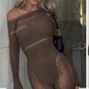 Brown Mesh shorts one piece